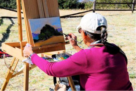 Bettie Rikansrud painting on Volcan Mountain